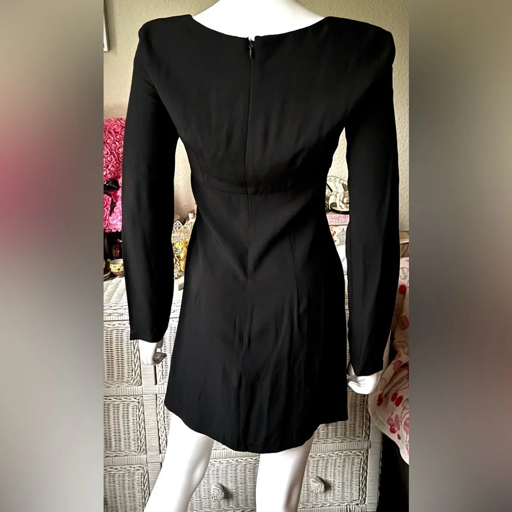 STAUD Lido Crepe Cutout Mini Dress Low Cut with Bows in Black & White Size 4 - Picture 6 of 10
